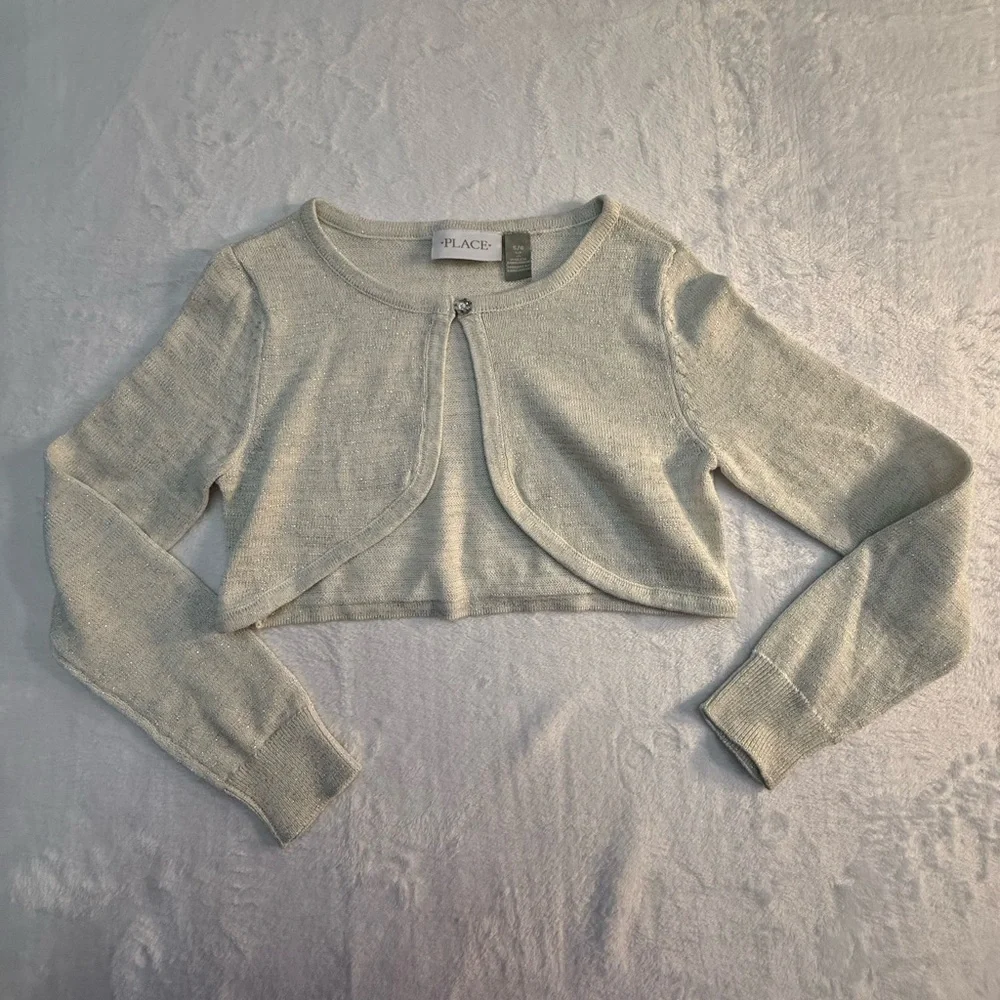 NWOT The Children’s Place Off White/Cream with Silver Knit Top Size S/P(5/6)
